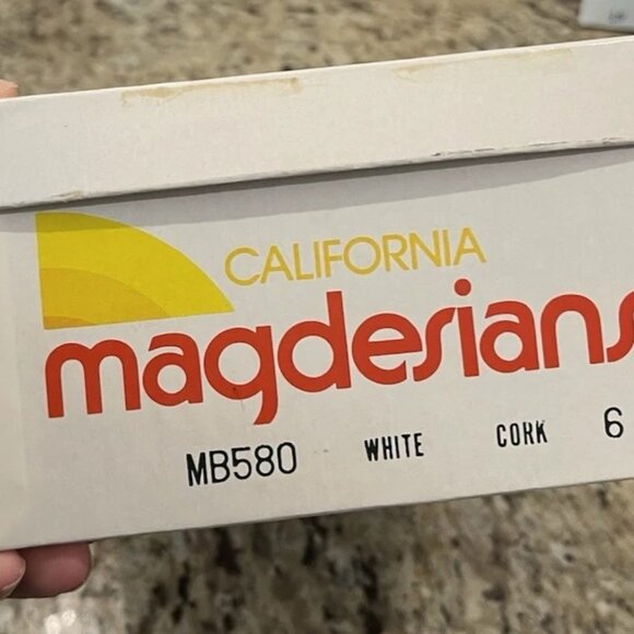 Vintage California Magdesians Women’s White Leather Cork Wedges Shoes 6M - Picture 8 of 11